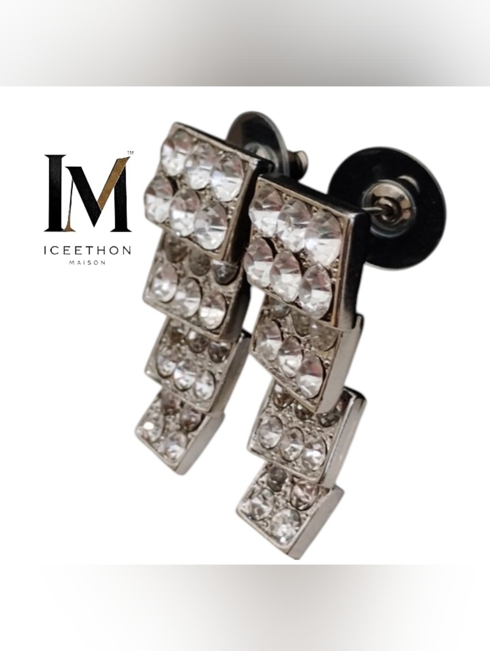 ICEETHON MAISON [Black Label] Silver-Tone Crystal Earrings 1950s Art-Deco